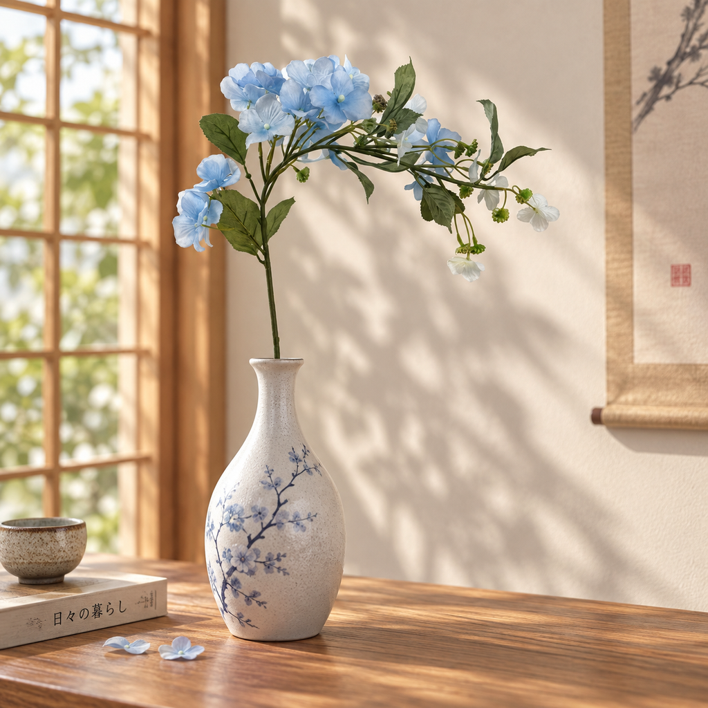 28" Blue Drip Hydrangea Artificial Flower Stem – Realistic Faux Floral Decor for Home & Vase Arrangements