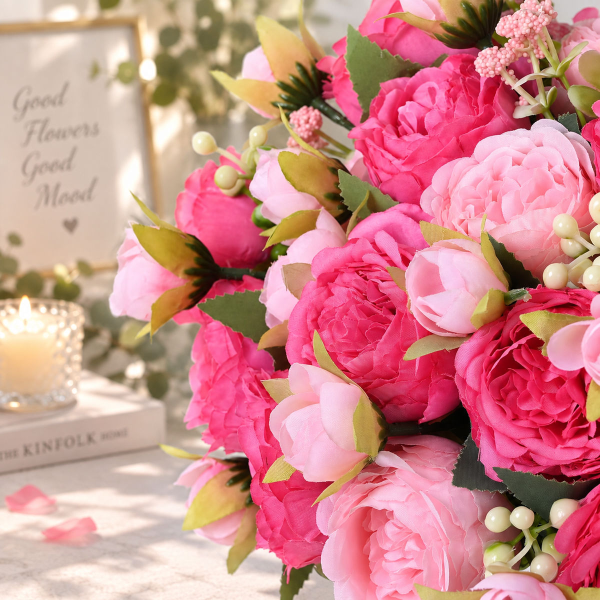Artificial Peony Flowers – 2 or 4 Bundles Silk Faux Peony Bouquet for Wedding & Home Decor