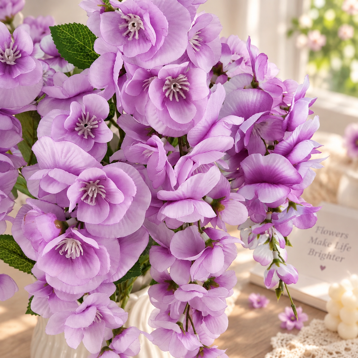 20 Inch Artificial Wisteria Bouquet, Purple Faux Flowers for Home Decor