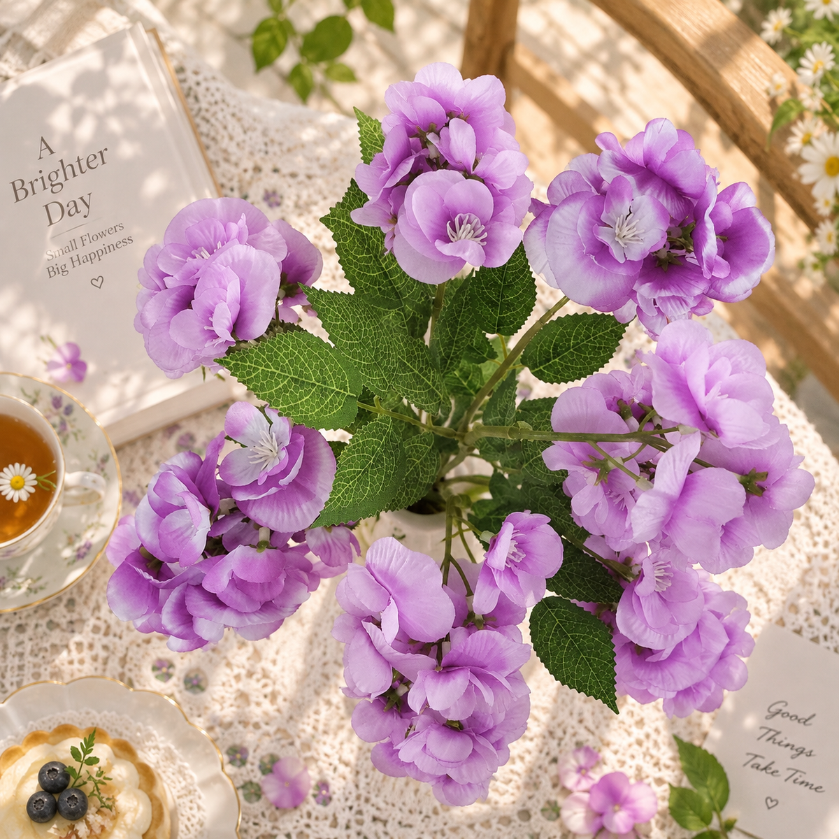 20 Inch Artificial Wisteria Bouquet, Purple Faux Flowers for Home Decor