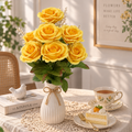 17.5" Yellow Artificial Rose Bush – 9 Bloom Indoor Floral Decor