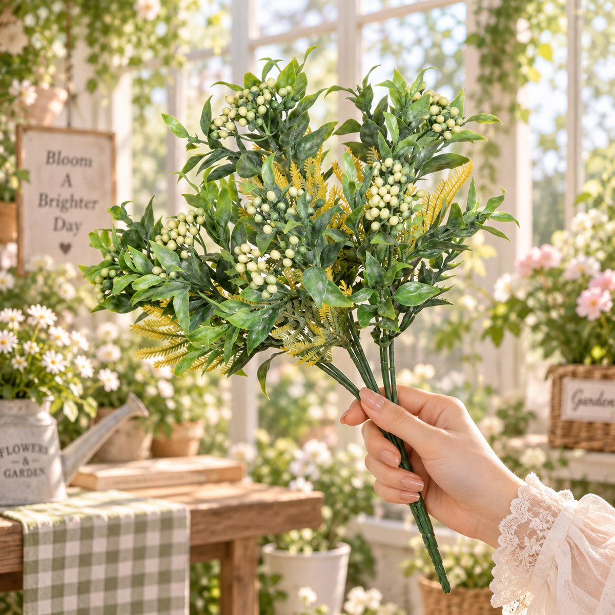 Artificial Greenery Mixed Berry Plant Pick 12 in – Indoor Faux Foliage Stem for Vase, Wreath & Floral Arrangements