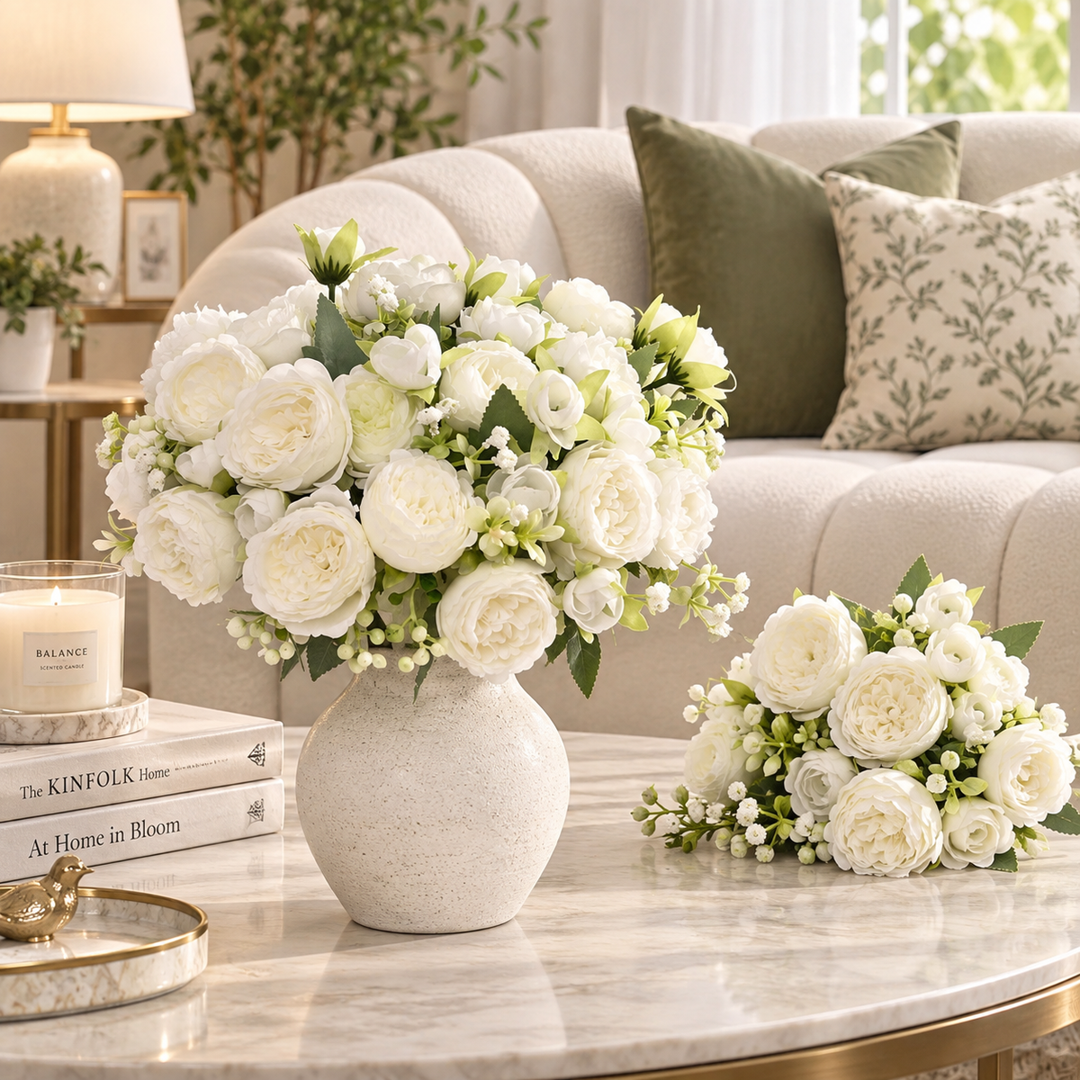 Artificial Peony Flowers – 2 or 4 Bundles Silk Faux Peony Bouquet for Wedding & Home Decor