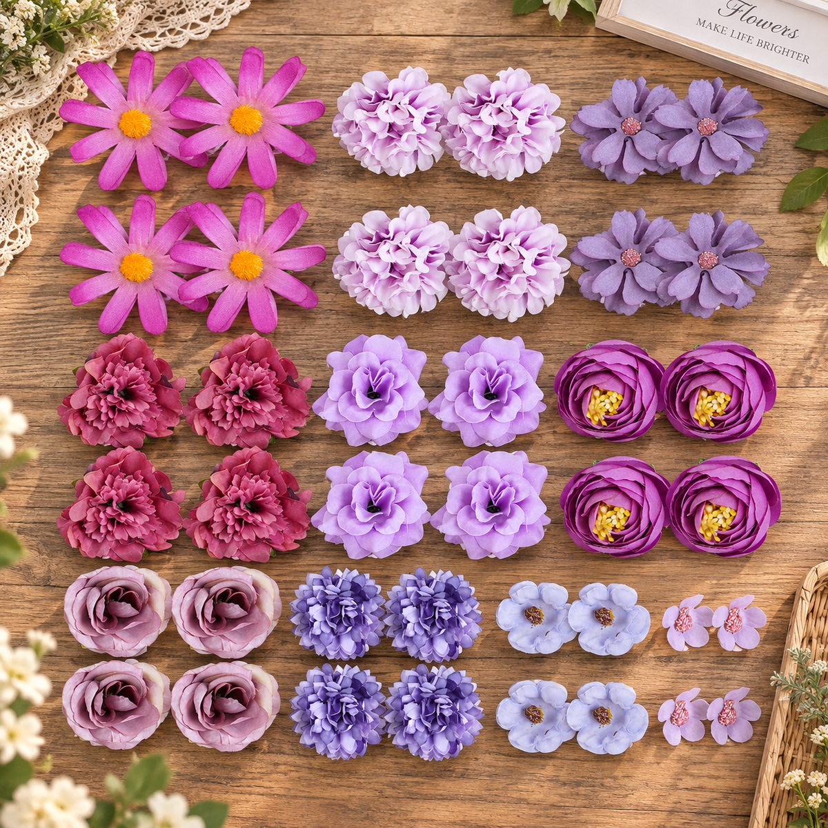 40pcs Artificial Flower Heads, Mixed Silk Flowers for DIY Crafts, Wreaths, Garlands, Wedding & Home Decor