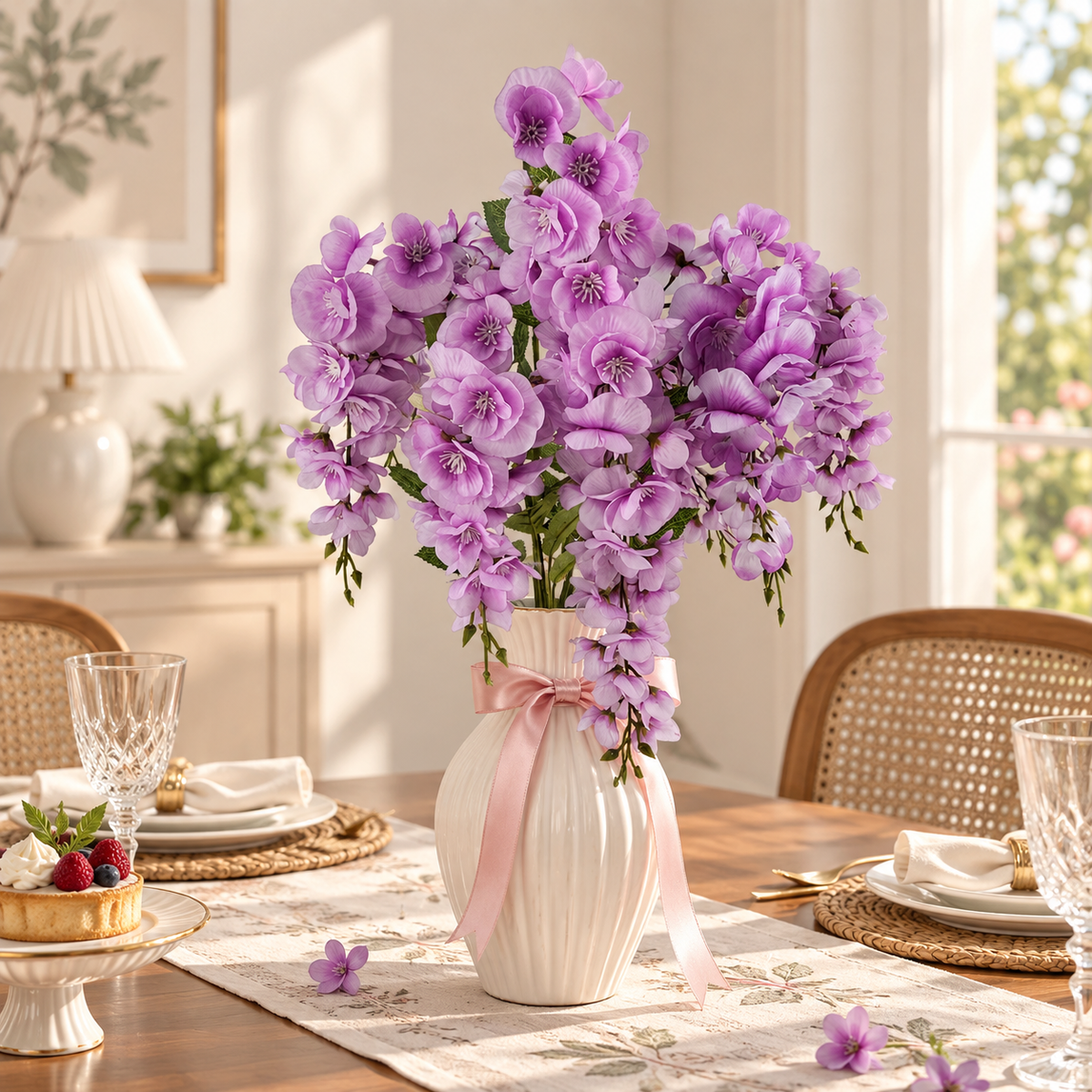 20 Inch Artificial Wisteria Bouquet, Purple Faux Flowers for Home Decor