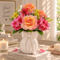 Artificial Rose & Hydrangea Flower Bush, Pink & Fuchsia, 16 Inch Faux Floral Arrangement