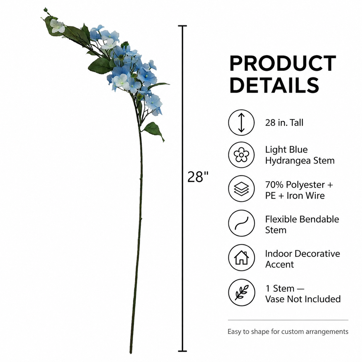 28" Blue Drip Hydrangea Artificial Flower Stem – Realistic Faux Floral Decor for Home & Vase Arrangements