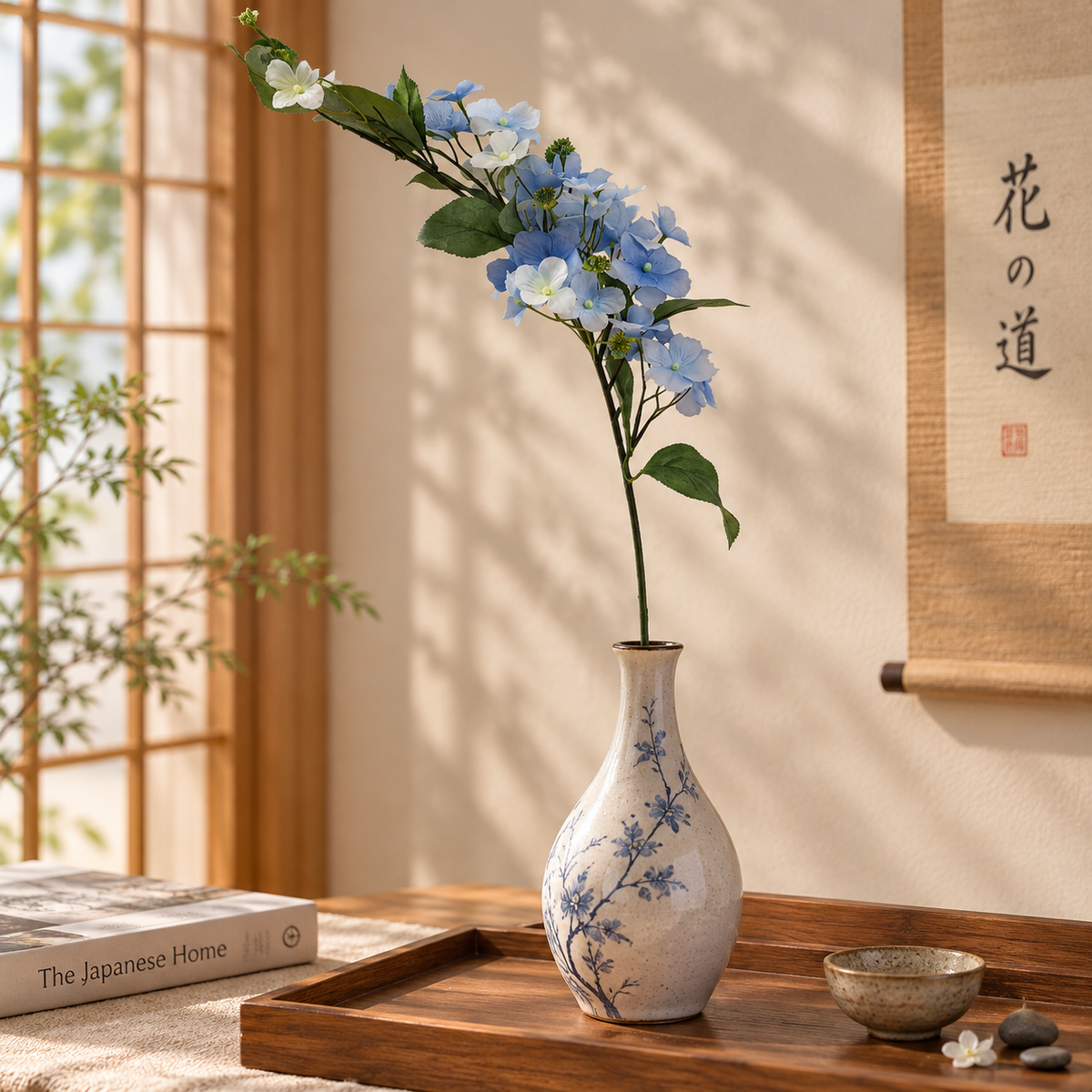 28" Blue Drip Hydrangea Artificial Flower Stem – Realistic Faux Floral Decor for Home & Vase Arrangements