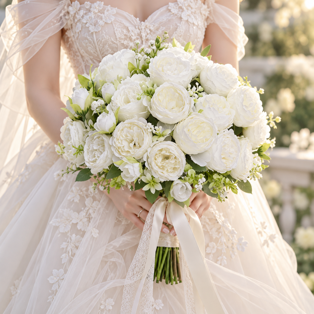 Artificial Peony Flowers – 2 or 4 Bundles Silk Faux Peony Bouquet for Wedding & Home Decor