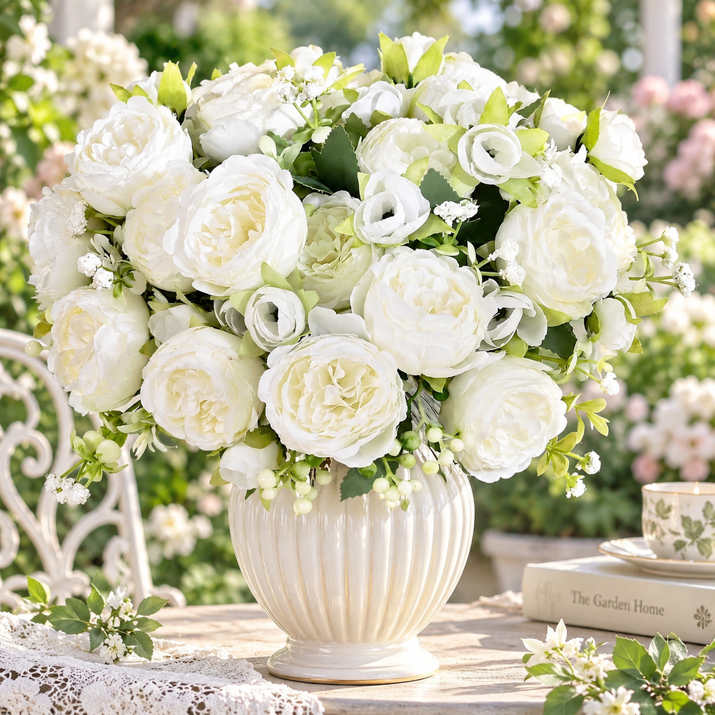 Artificial Peony Flowers – 2 or 4 Bundles Silk Faux Peony Bouquet for Wedding & Home Decor