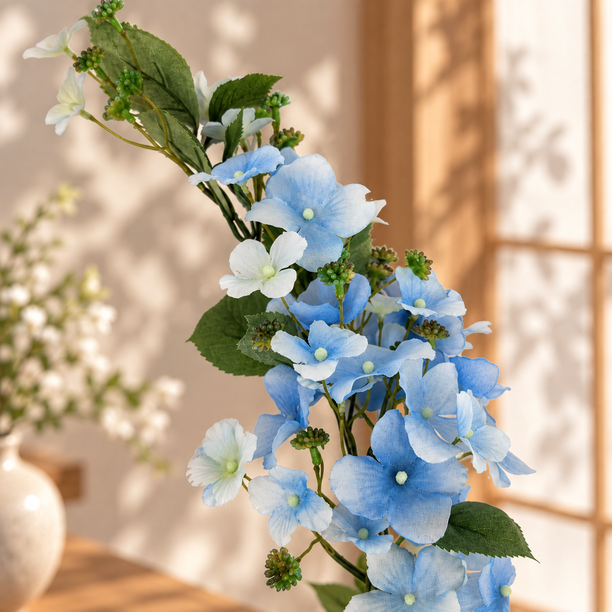 28" Blue Drip Hydrangea Artificial Flower Stem – Realistic Faux Floral Decor for Home & Vase Arrangements