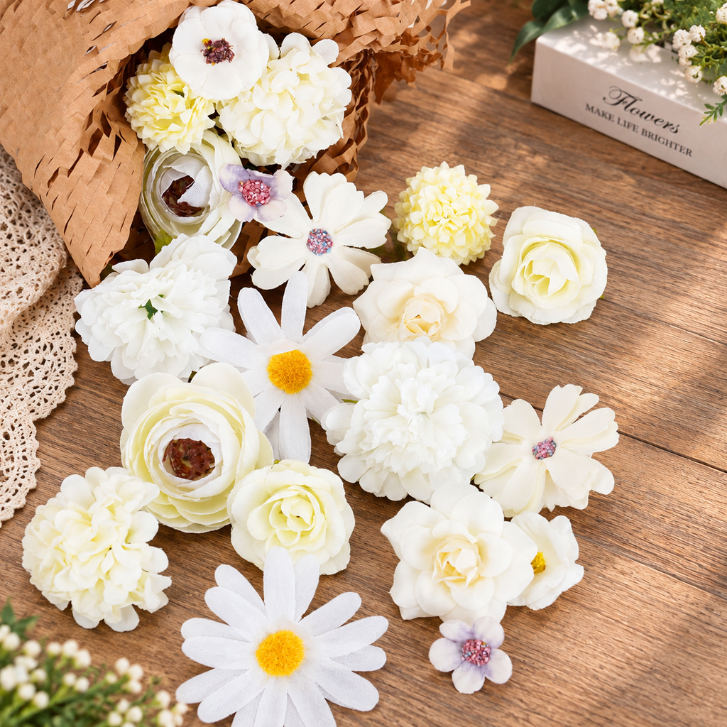 40pcs Artificial Flower Heads, Mixed Silk Flowers for DIY Crafts, Wreaths, Garlands, Wedding & Home Decor