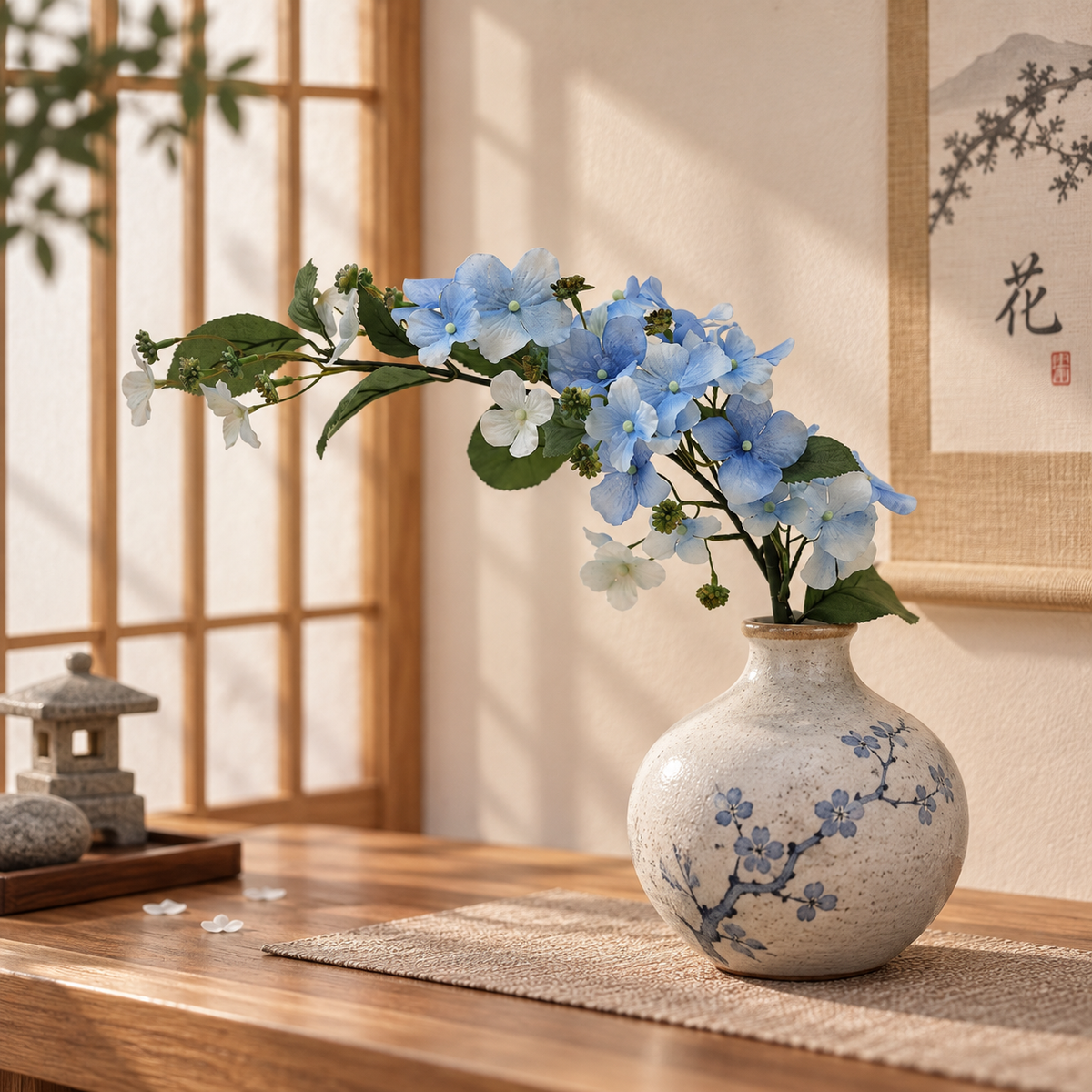 28" Blue Drip Hydrangea Artificial Flower Stem – Realistic Faux Floral Decor for Home & Vase Arrangements