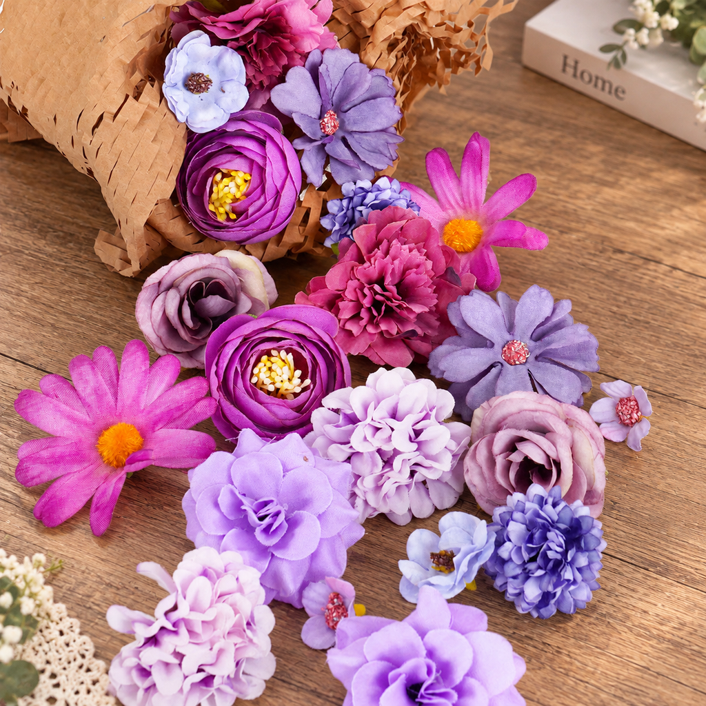 40pcs Artificial Flower Heads, Mixed Silk Flowers for DIY Crafts, Wreaths, Garlands, Wedding & Home Decor