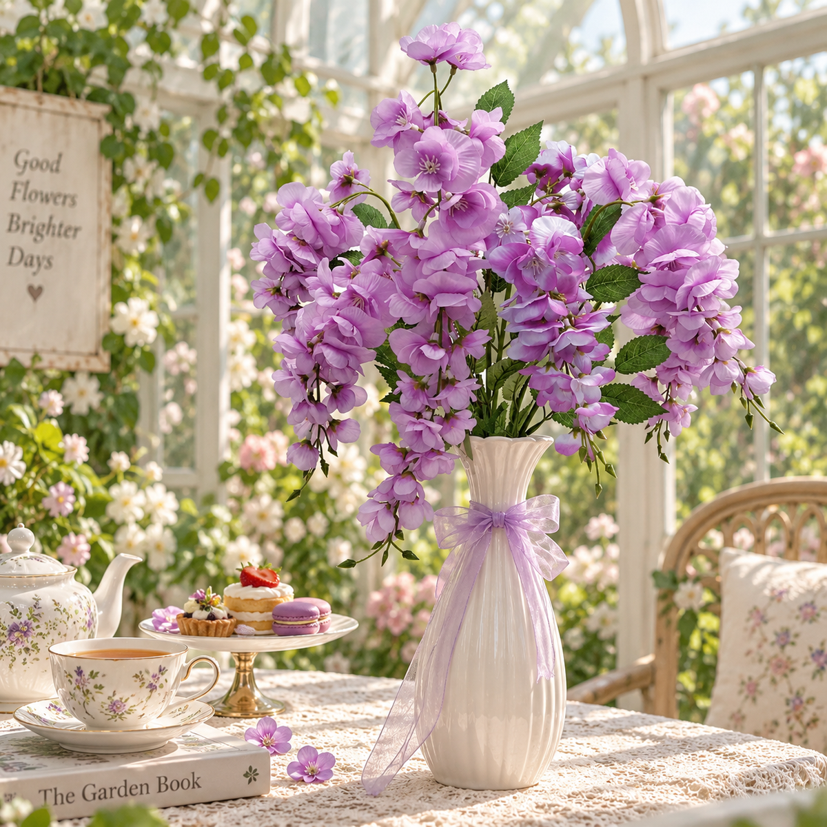20 Inch Artificial Wisteria Bouquet, Purple Faux Flowers for Home Decor