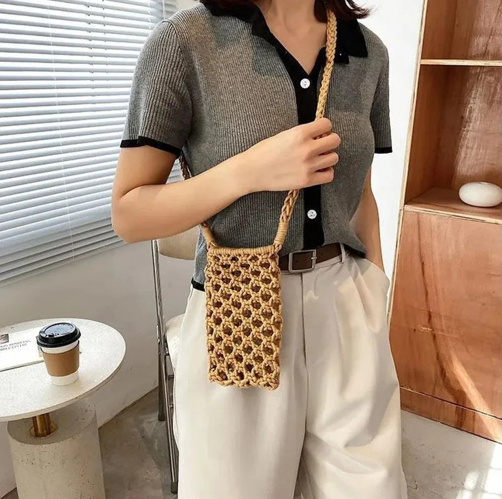Crochet Woven Phone Crossbody Bag