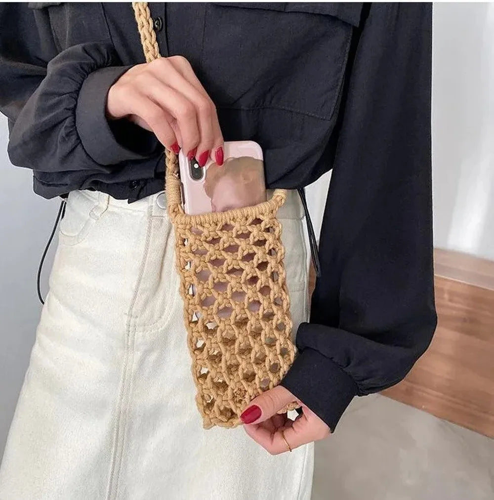 Crochet Woven Phone Crossbody Bag