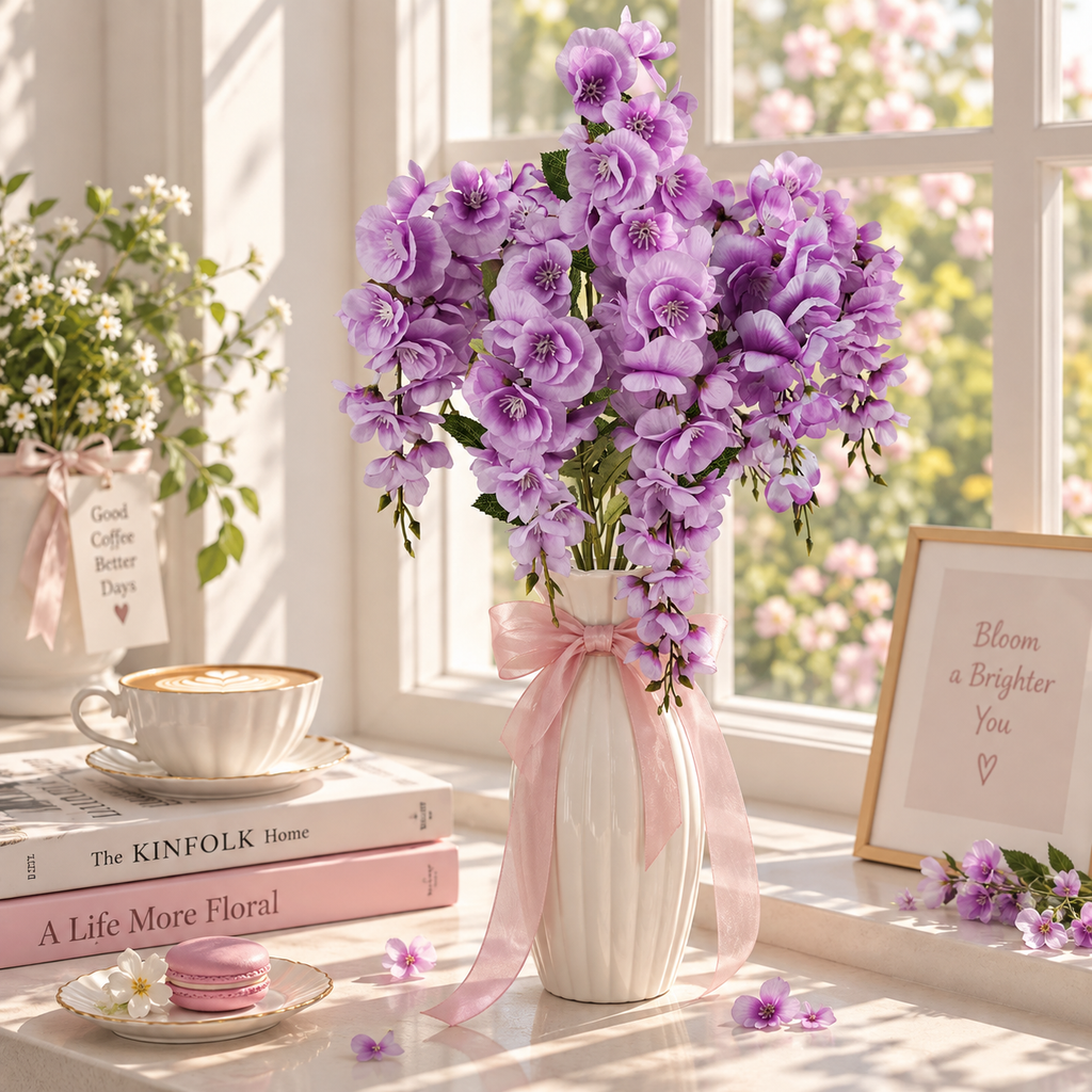 20 Inch Artificial Wisteria Bouquet, Purple Faux Flowers for Home Decor