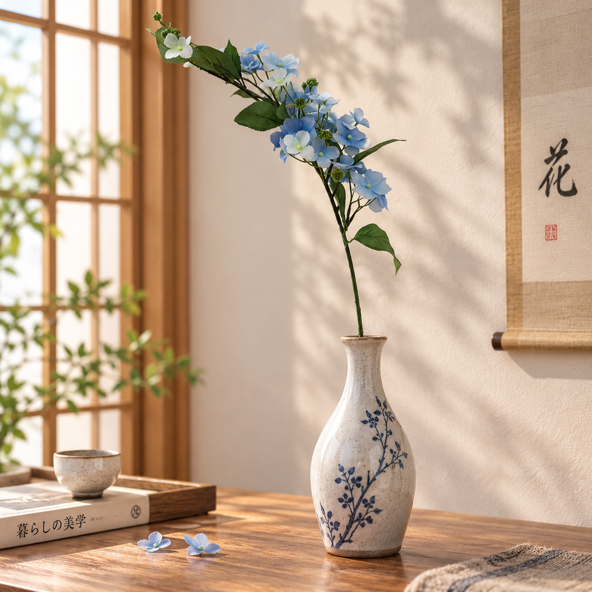 28" Blue Drip Hydrangea Artificial Flower Stem – Realistic Faux Floral Decor for Home & Vase Arrangements