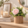 4.5" Artificial Floral Arrangement in Woodgrain Ceramic Pot – Pink & Cream Flowers