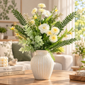 19" Artificial Gardenia Floral Arrangement – White Faux Flowers & Greenery for Indoor Home Decor