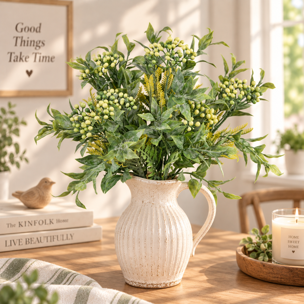 Artificial Greenery Mixed Berry Plant Pick 12 in – Indoor Faux Foliage Stem for Vase, Wreath & Floral Arrangements