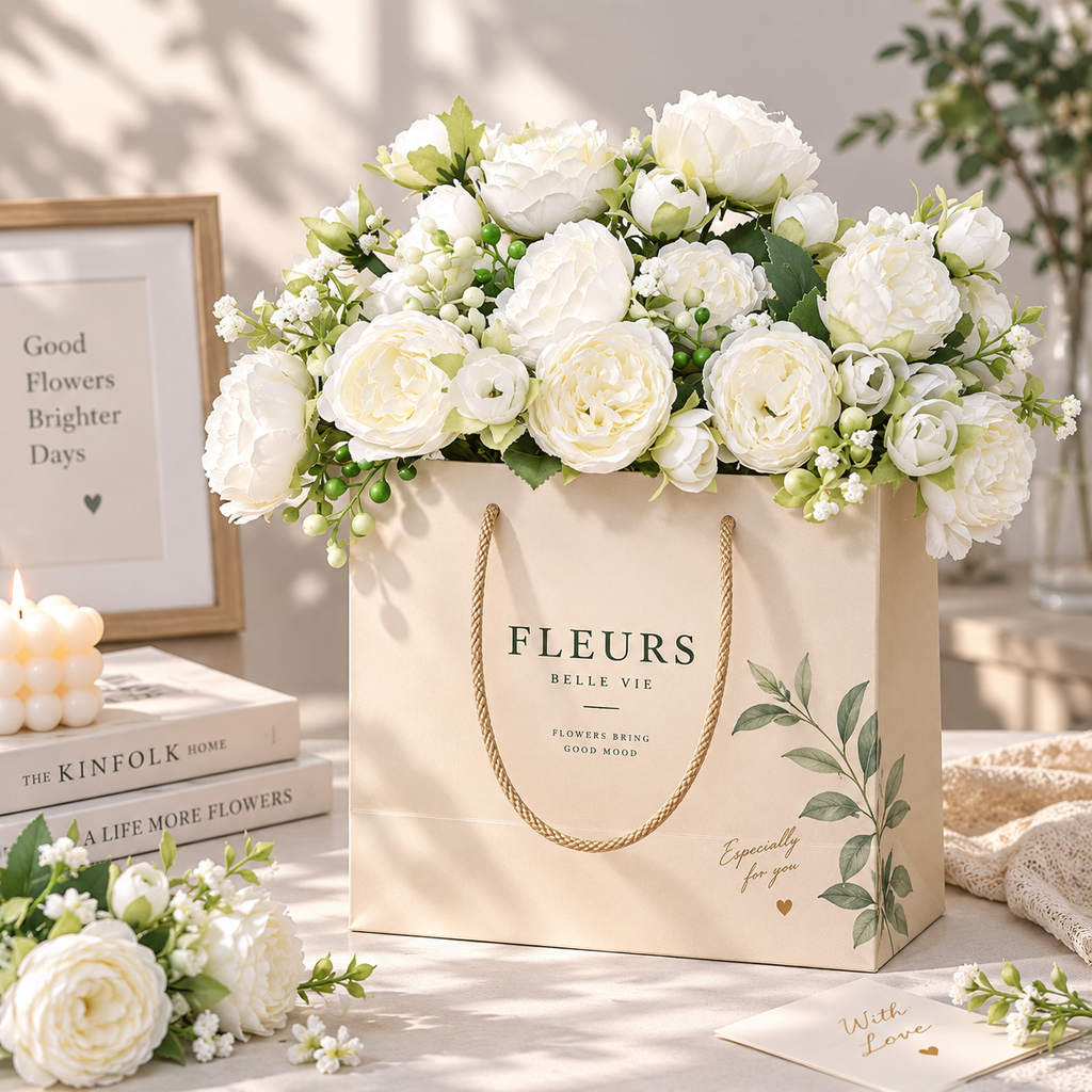Artificial Peony Flowers – 2 or 4 Bundles Silk Faux Peony Bouquet for Wedding & Home Decor