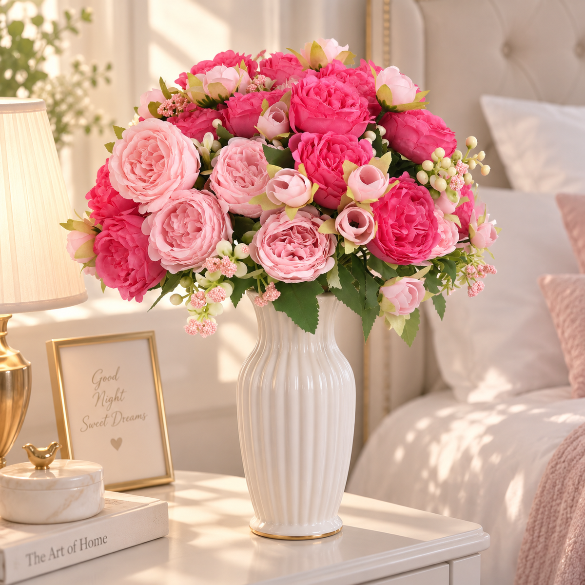Artificial Peony Flowers – 2 or 4 Bundles Silk Faux Peony Bouquet for Wedding & Home Decor